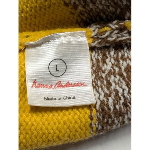Hanna Andersson Striped Pom-Pom Beanie Hat Colorful Yellow Brown Blue Cotton Lar - Picture 3 of 6